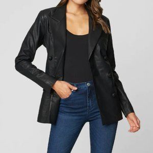 BLANK NYC Faux Leather Long Double Breasted Blazer